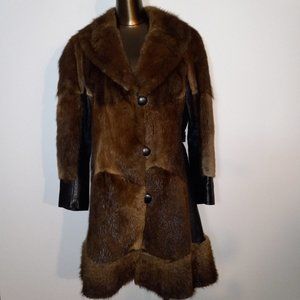 Vintage genuine leather and fur mid-length coat late 1960s-early '70s